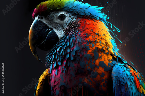 Fotografija fantasy abstract portrait parrot with a colorful, generative ai