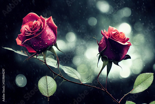 Vintage Classic deep red roses bouquet on blurred background.generative ai.