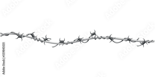 Barbed wire. Fencing strong sharply pointed element, twisted around, art pattern. Industrial barbwire, protection concept design. Modern metallic sharp element for area protection