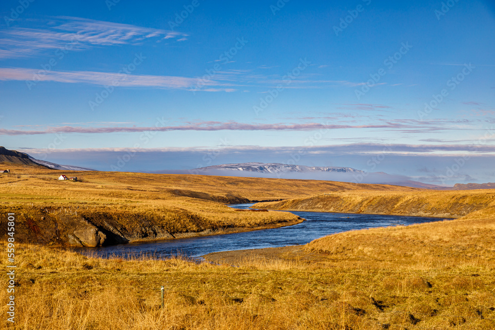 Fototapeta premium Vididalsa river valley in northern Iceland