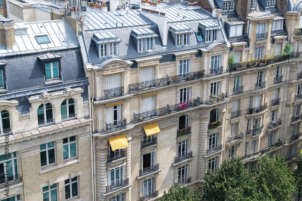 Paris, aerial view, ancient buildings in a luxury area, in the 6e arrondissement
