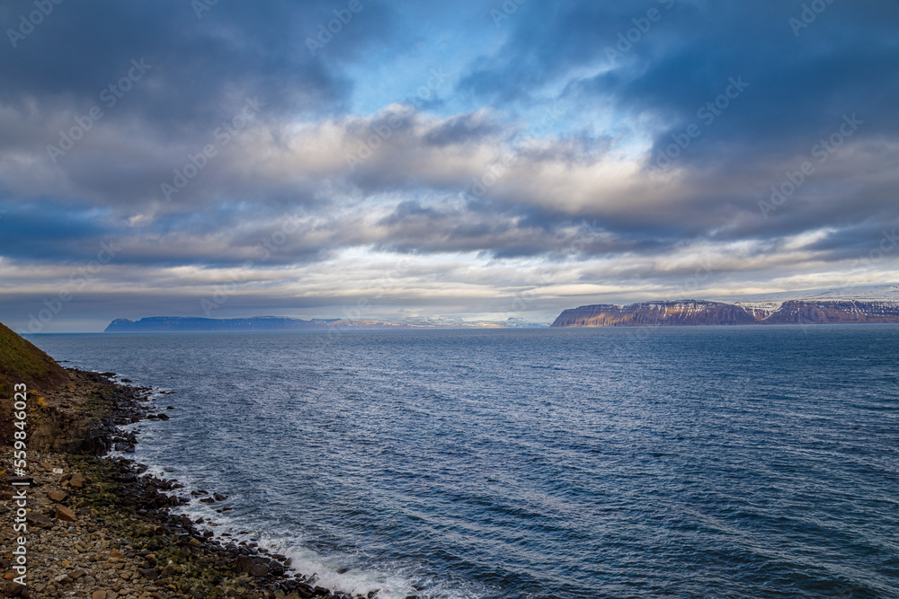 Early morning light on Isafjardardjup fjord, North Iceland