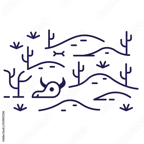Dry Desert with Dunes Icon in Line Art
