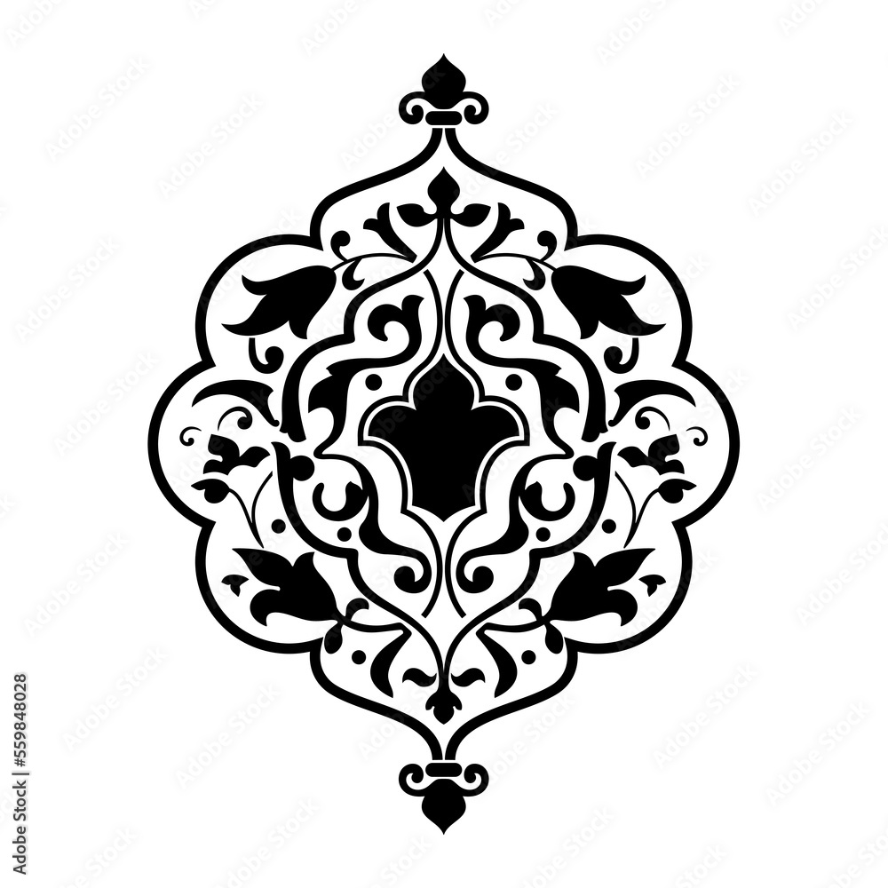 Ornamental stencil in Persian style. Stencil for interior decoration. Painting on walls, floors, ceilings.