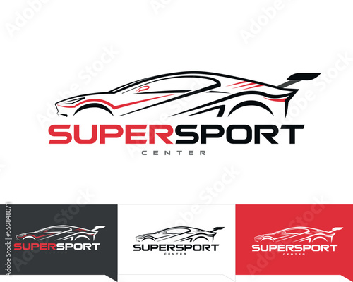 Concept Race Car Outline Silhouette Logo Design in Black and Red and Variations