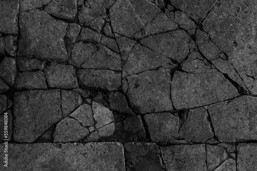 Old aged damaged marble bumpy uneven blocks. Trip pitted grunge granite tile cobble. Cragged grimy retro cranny frayed run track. Crannied dirtied shabby smashed gaping rustic big holes for 3d design
