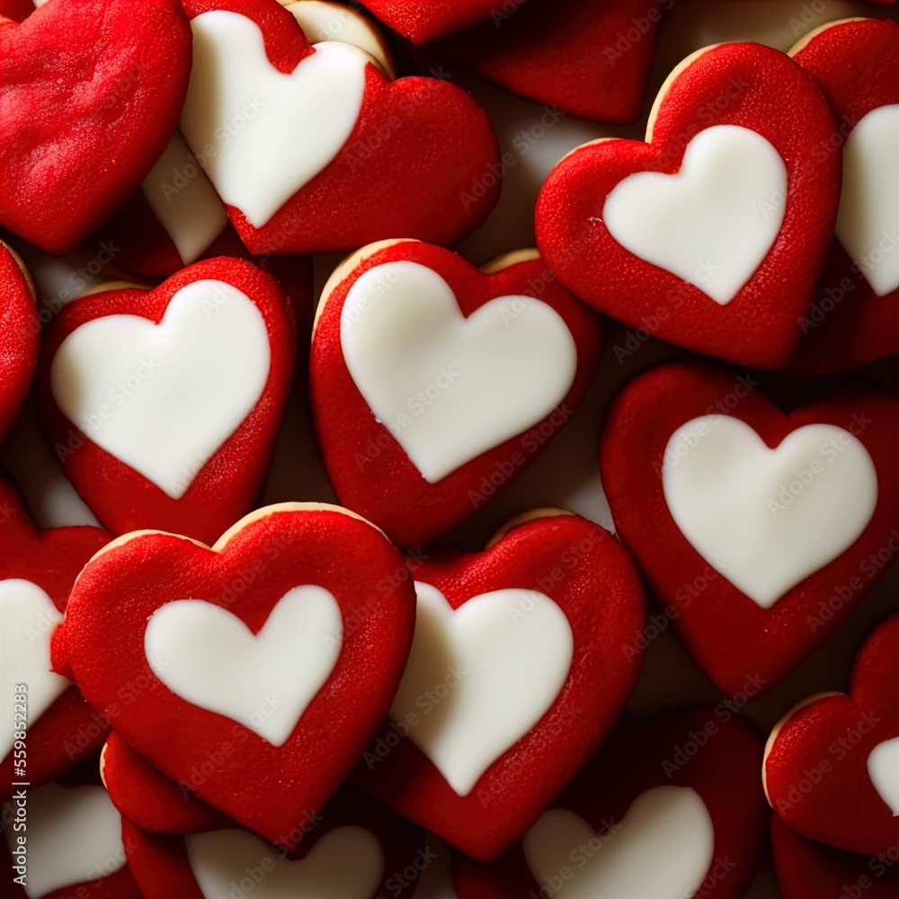 Fototapeta premium Heart shaped cookies. Perfect for articles on love of food, Valentines Day etc. 