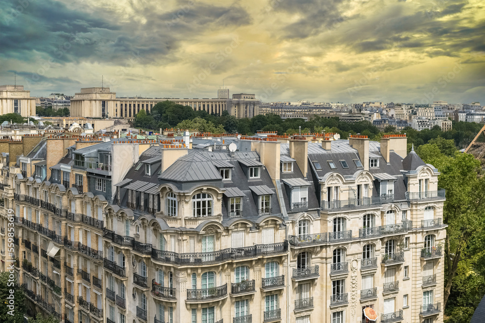Paris, panorama of the city, with the Trocadero in background
