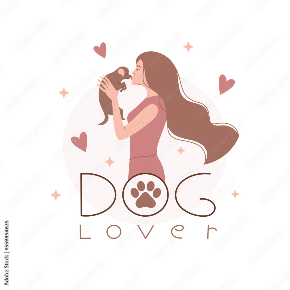 Dog lover text with a woman holding a puppy. Dog lover text with a woman holding a puppy.