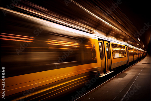moving train with blurry li...