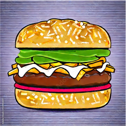 vector illustration cheeseburger and hotdogs with french fries with pastell background