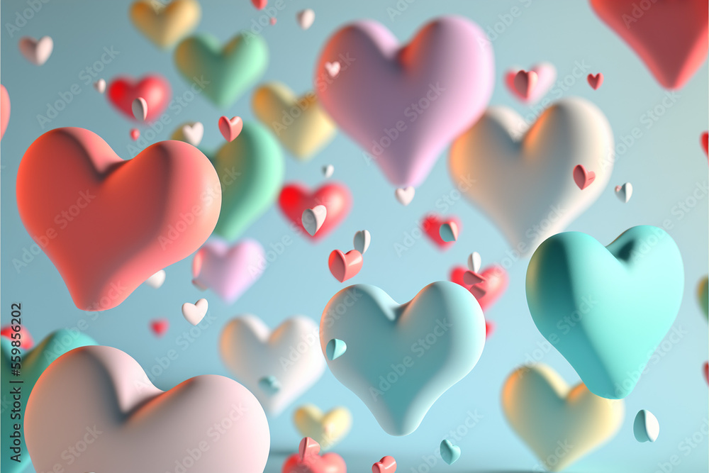 Heart shaped balloons goes to clouds, Gift for valentines day, 14 February Generative AI