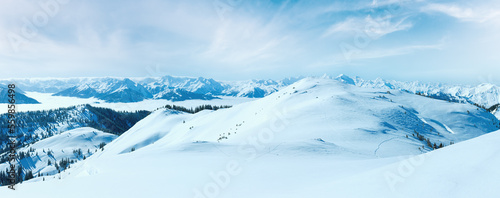 Morning winter mountain panorama (Hochkoenig region, Austria).