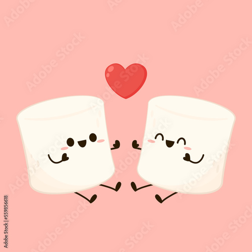 Marshmallow cartoon. marshmallow character design. Marshmellow cartoon in Valentine's day.