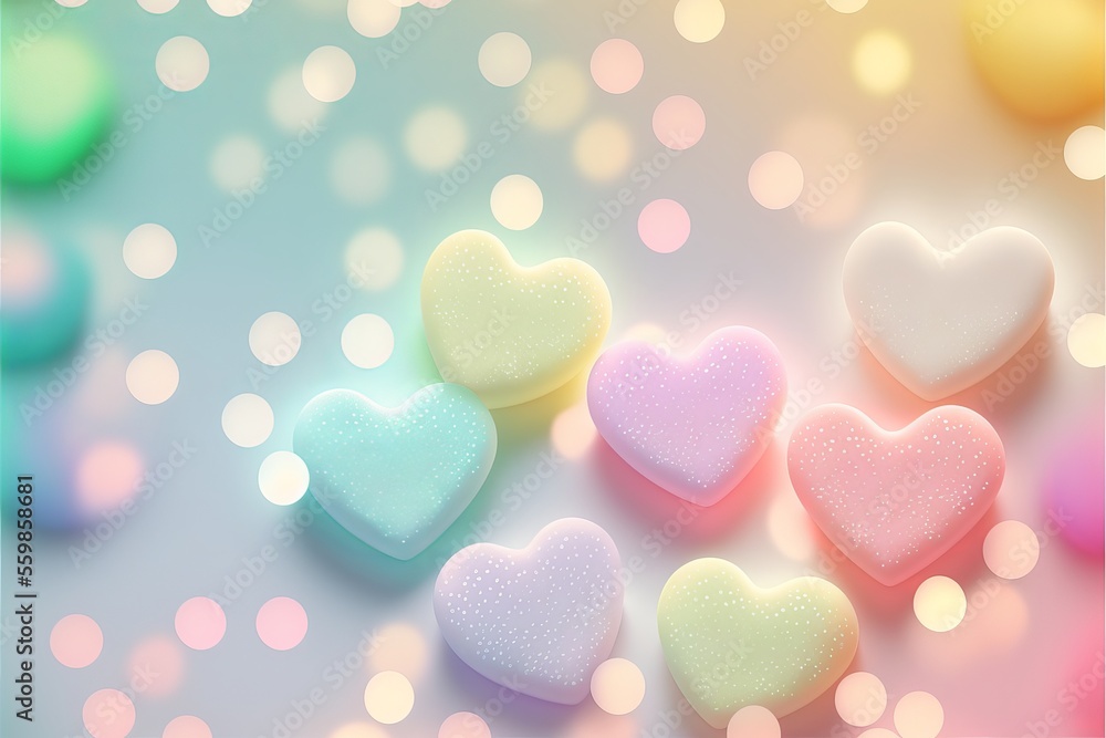 Soft pastel colorful mini hearts. Generative AI