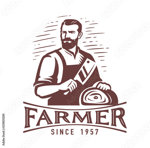 Butcher shop logo emblem for design. Farm organic food badge. Vector illustration