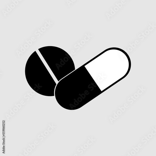 Pills Icon in trendy flat style isolated on grey background. Pills Icon page symbol for your web site design