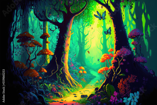 fairy forest in vivid colors