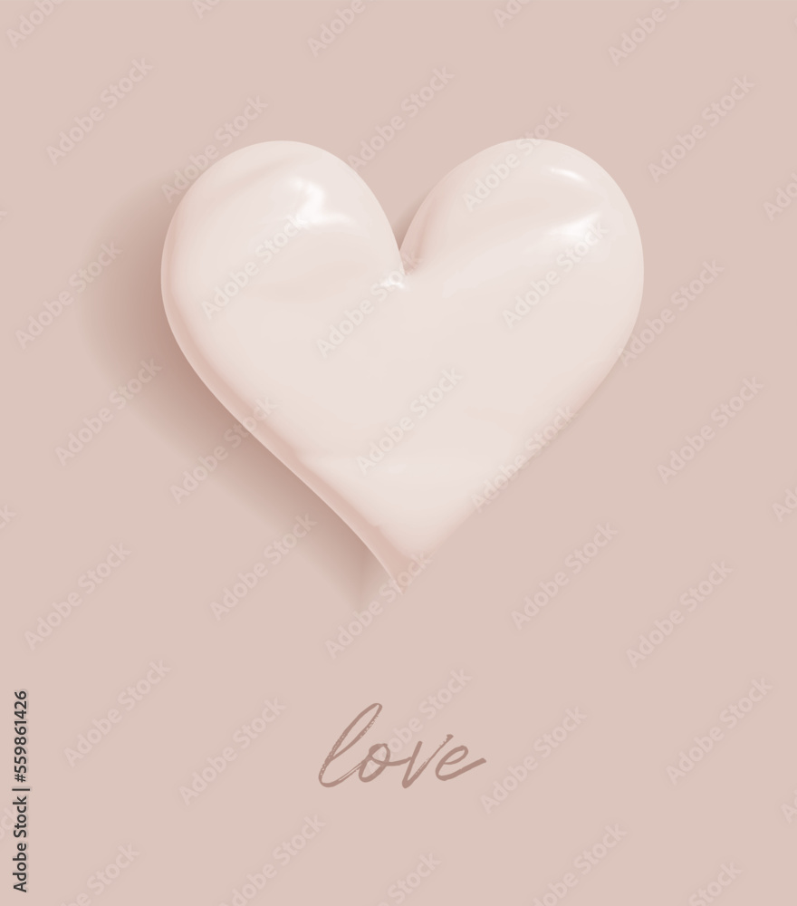Sweet Glossy Heart on a Light Light Caramel Brown Background. Lovely Valentine's Day Vector Card. Romantic Print ideal for Card, Poster, Wall Art, Greetings. Romantic Print with Love Symbol.