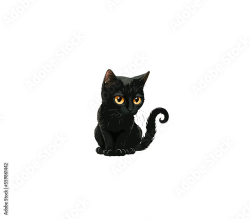 Fototapeta Naklejka Na Ścianę i Meble -  Cartoon black kitten. Vector illustration of a kitten on a white background