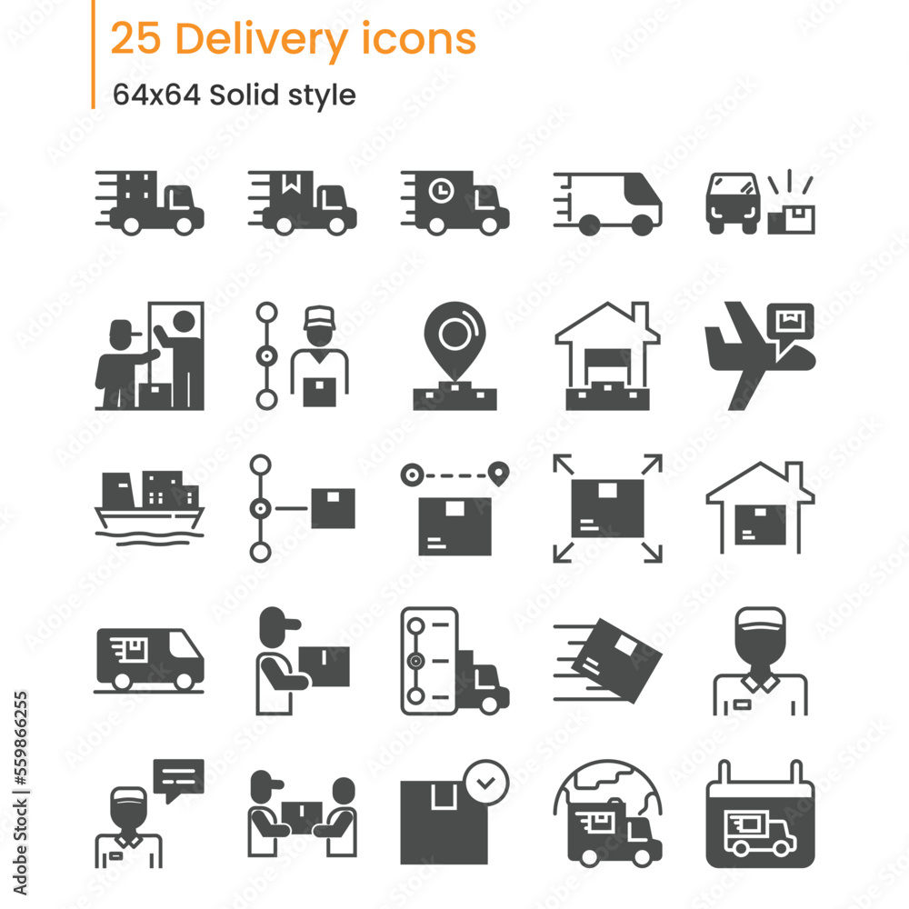Solid icons set of delivery