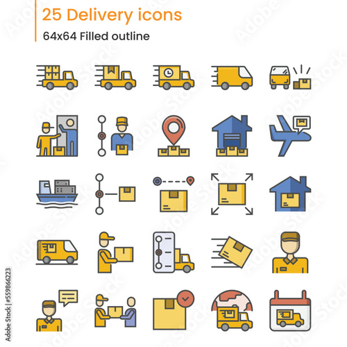Filled outline icons set of delivery © pitsanu_1982
