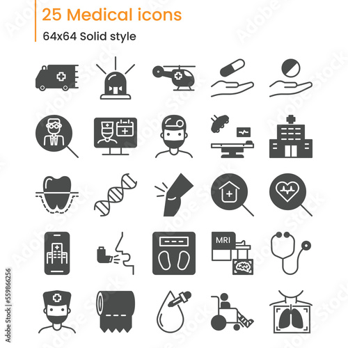 Solid icons set of medical