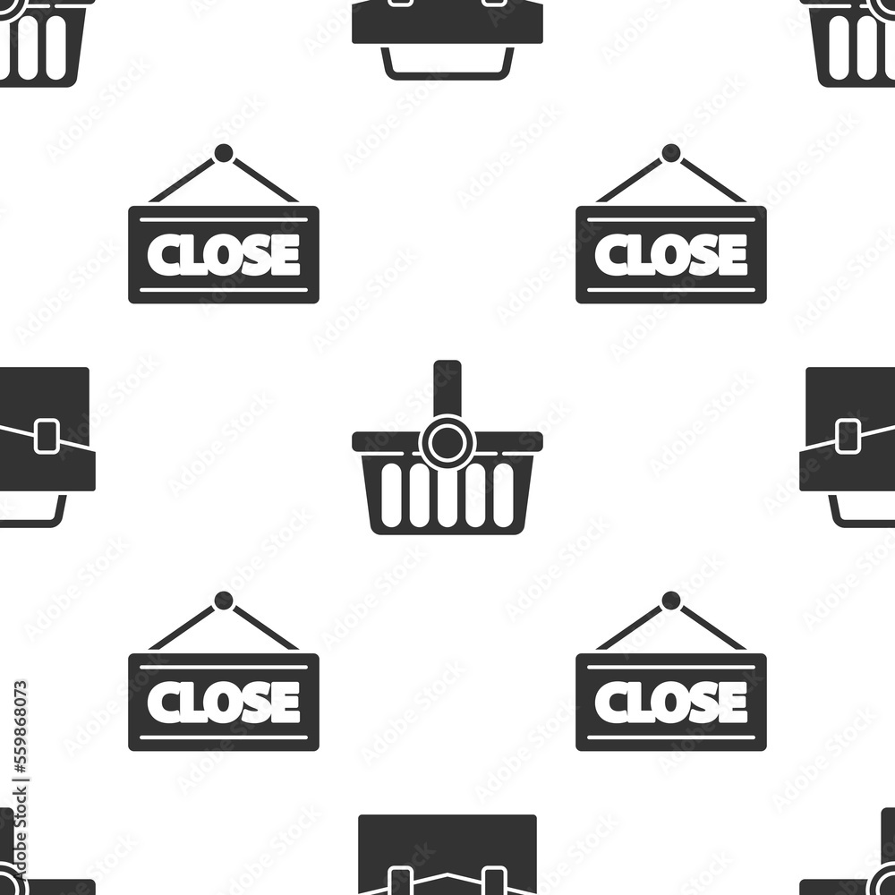 Set Briefcase, Shopping basket and Hanging sign with Closed on seamless pattern. Vector Set Briefcase, Shopping basket and Hanging sign with Closed on seamless pattern. Vector