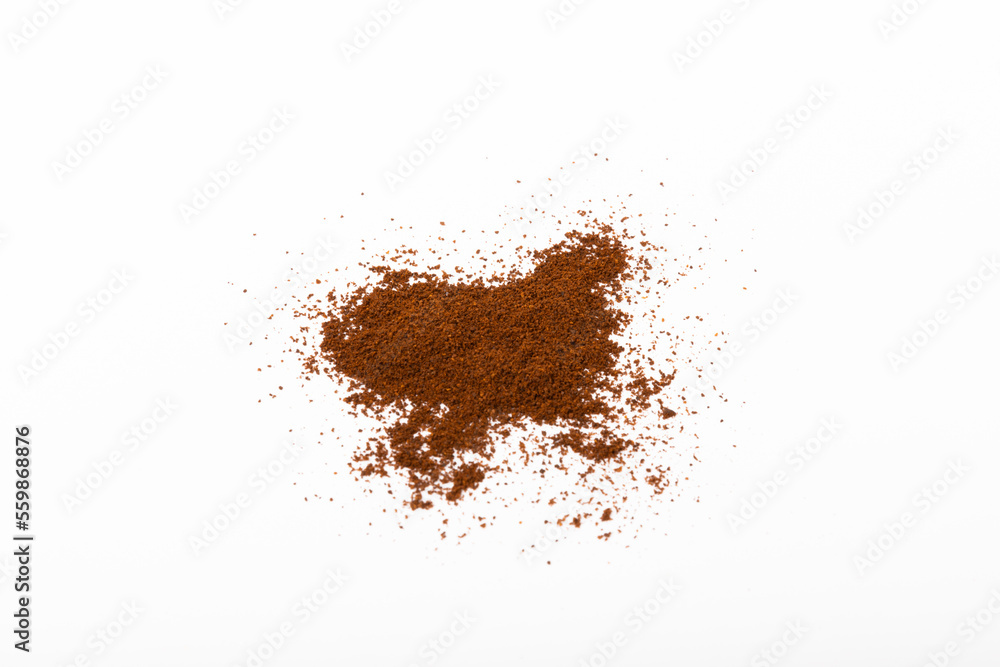 Freshly ground coffee isolated on white background. Energy drink. Freshly ground coffee isolated on white background. Energy drink.