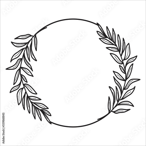 black outline with circular invitation leaf decoration