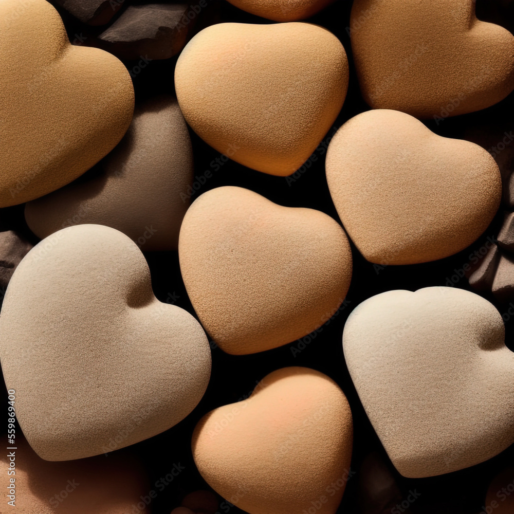 Obraz premium close-up of a bunch of rocks that are shaped like hearts, love, heart, valentine, - AI Generated