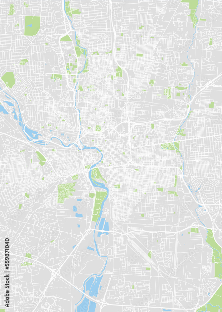 City map Columbus, color detailed plan, vector illustration