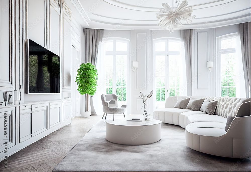 Fototapeta premium Luxury villa living room . Image created with Generative AI technology.