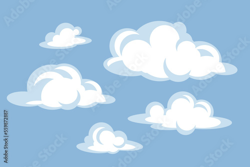 Cumulus Clouds set. Cartoon white fluffy clouds in vector.