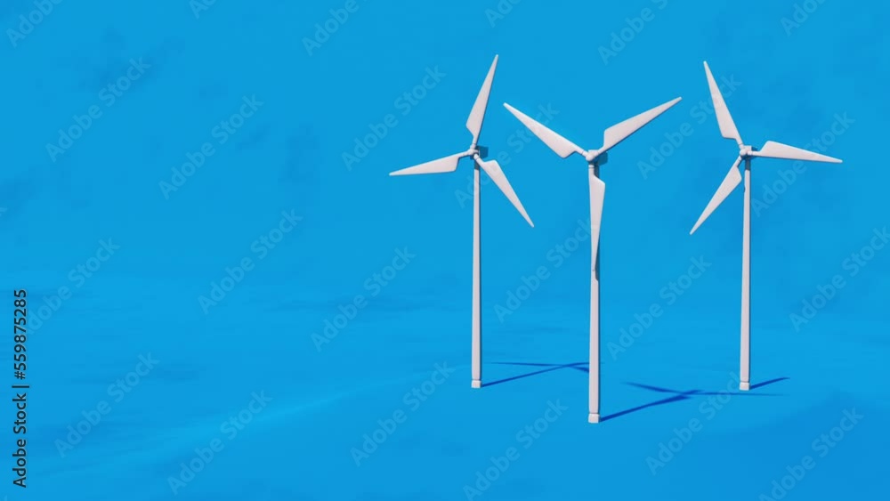 Windmills on blue background. Green energy generator. Loop 3d animation Windmills on blue background. Green energy generator. Loop 3d animation