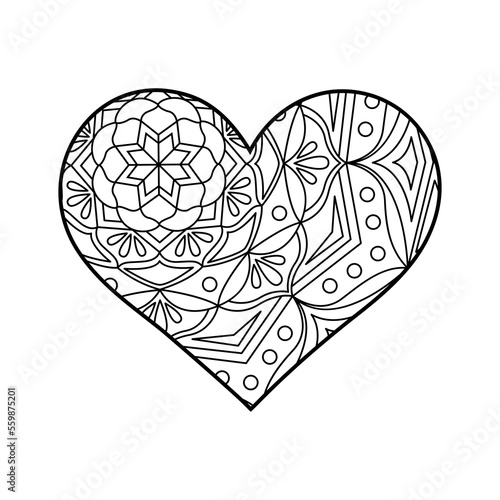 Vector heart linear illustration with floral. Outline geometric and floral ornaments. Valentine's Day coloring
