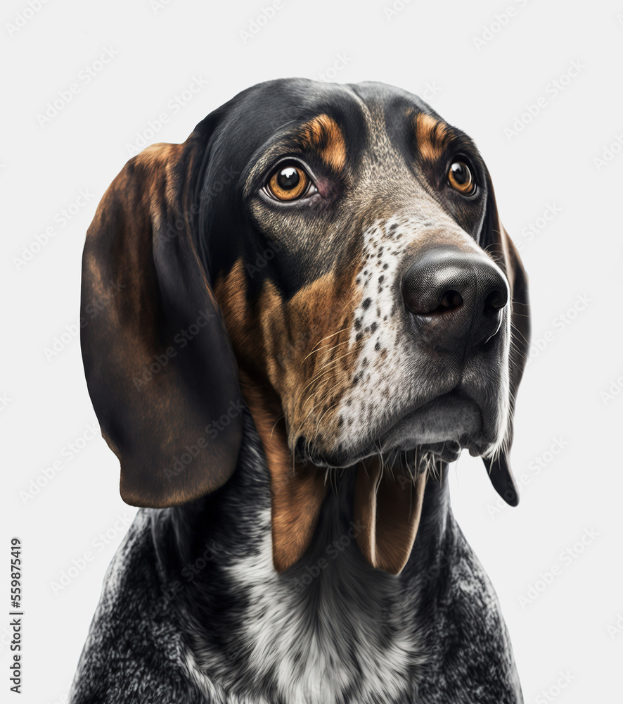Portrait of Small Swiss Hound over white background - Generative Ai