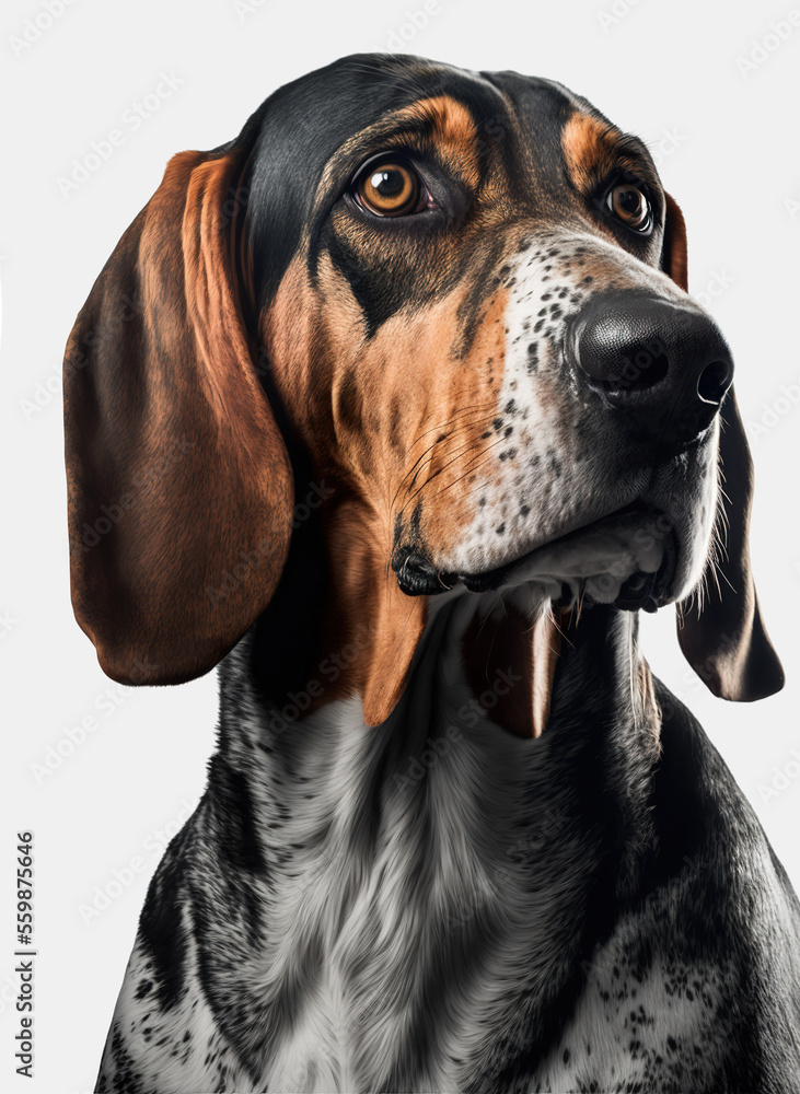 Portrait of Swiss Hound over white background - Generative Ai