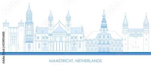 Outline Skyline panorama of city of Maastricht, Netherlands - vector illustration