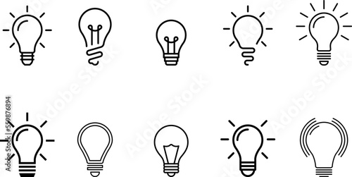Light Bulb line icon vector, isolated on white background. Idea sign, solution, thinking concept. Lighting Electric lamp, electricity, shine, shiny. Flat style for graphic design, logo, web site, UI. photo