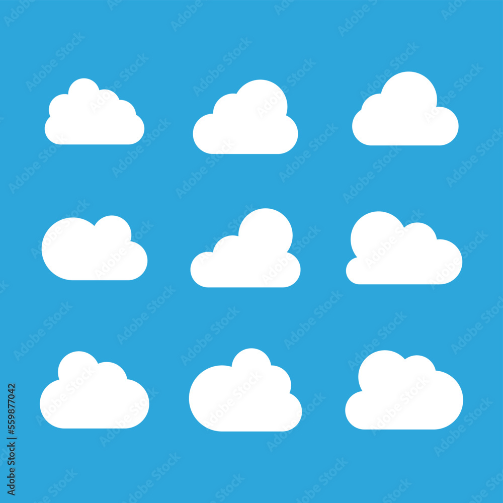 Set of Cloud Icons in trendy flat style isolated on blue background. Cloud symbol for web site design, logo, app. Vector illustration. Set of Cloud Icons in trendy flat style isolated on blue background. Cloud symbol for web site design, logo, app. Vector illustration.