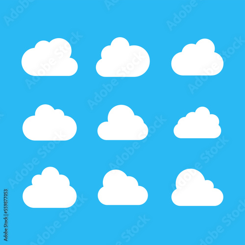 Set of Cloud Icons in trendy flat style isolated on blue background. Cloud symbol for web site design, logo, app. Vector illustration.