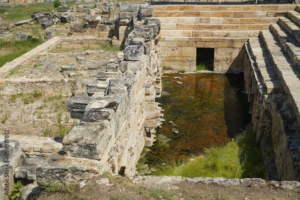 Spring Water at Hierapolis Ancient City in Pamukkale, Denizli, Turkiye