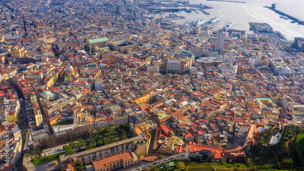 Panoramic view of the city of Naples, Italy, from Vomero. 