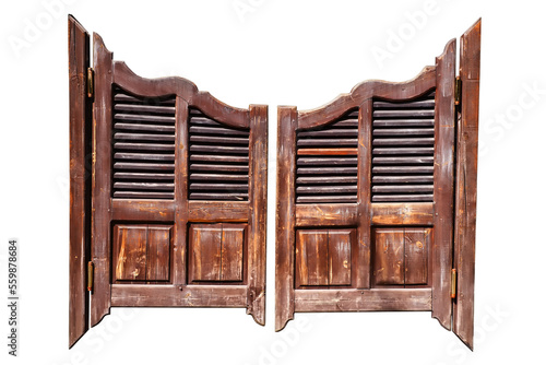 Old rough wooden saloon doors isolated png with transparency photo