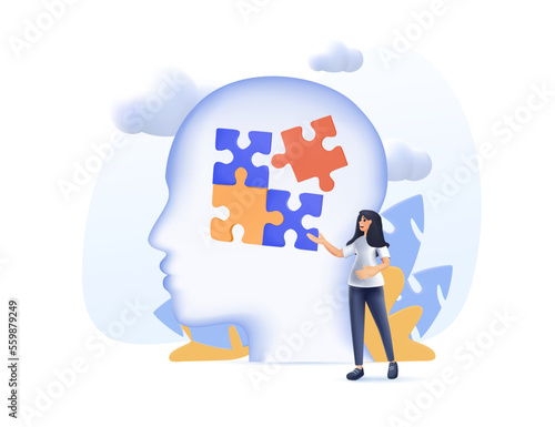 3D render Mental health illustration. 3D Character with mental disorder fight against stress, depression, emotional burnout and other psychological problems. Psychotherapy concept. Vector illustration