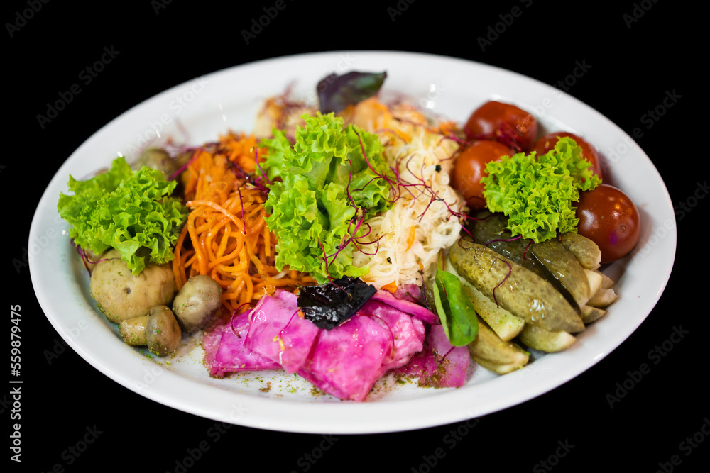 close up of a good serving of delicious salad from the chef in a restaurant close up of a good serving of delicious salad from the chef in a restaurant