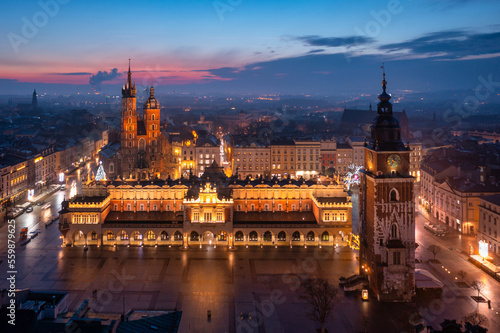 Old town of Krakow with amazing architecture at dawn  Poland.