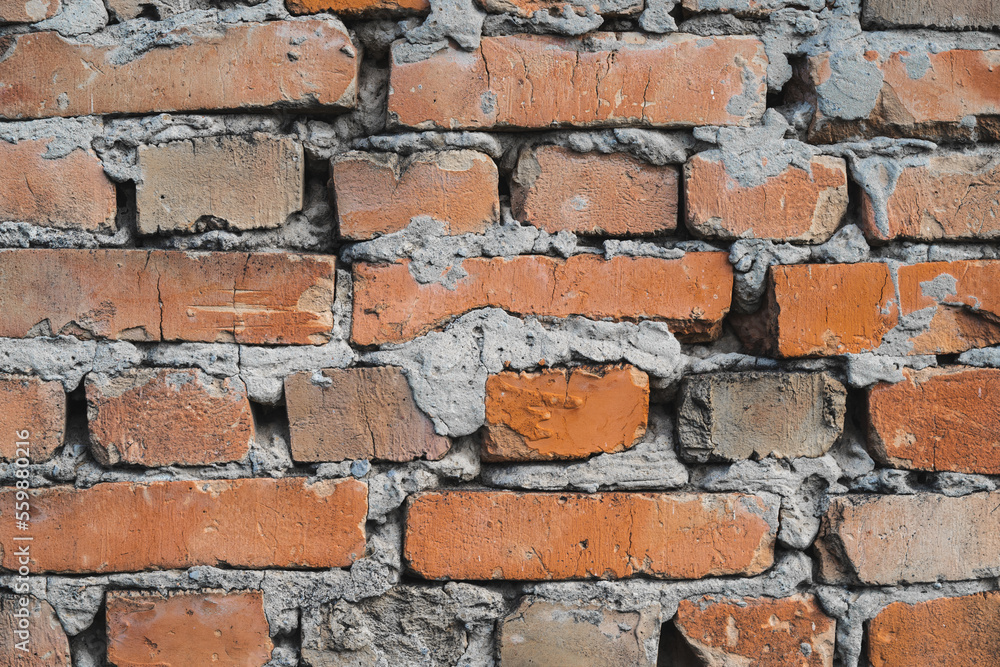 Obraz premium texture of old cracked and destroyed red brick wall