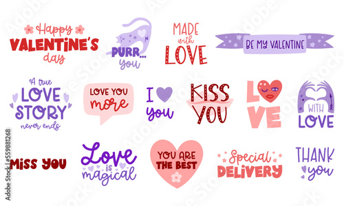 Valentine s day lettering vector set. Love Valentine quotes 